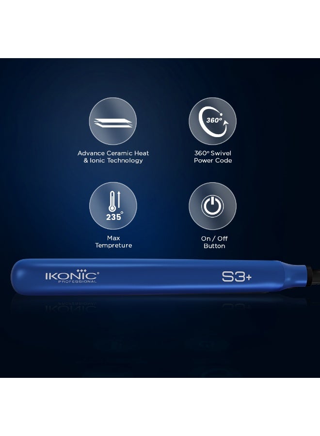 أي كونيك آيكونيك S3+ مكواة فرد الشعر – أزرق ألواح سيراميك احترافية عائمة، تحكم قابل للتعديل في درجة الحرارة، تسخين فوري، سهلة الاستخدام، مناسبة لجميع أنواع الشعر. - Image 5